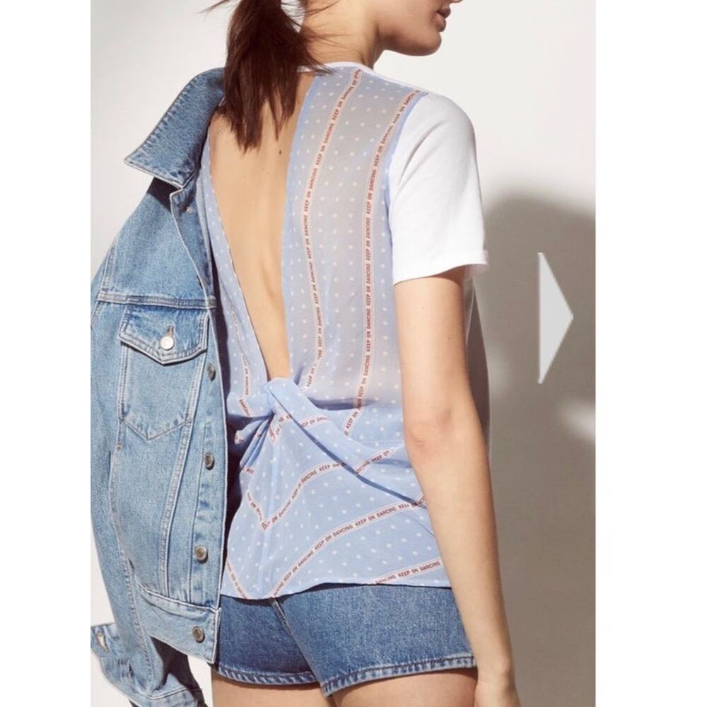 Sandro Keep On Dancing Cutout Back Top White Blue Size 3 L